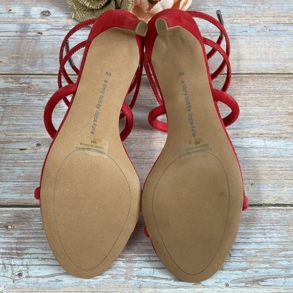 AVEC LES FILLES Joia Red Kid Suede Ankle Wrap Sandal 6M - Picture 5 of 14